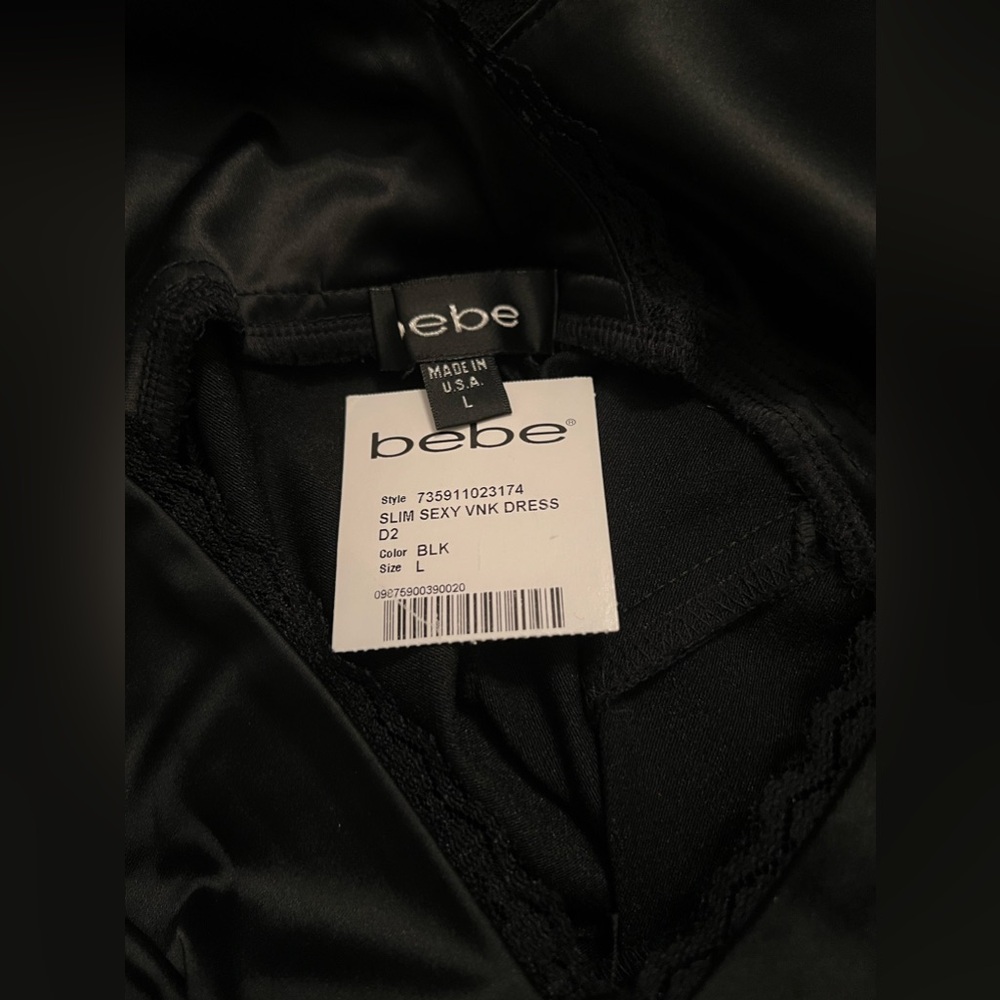 BEBE Slim Sexy V Neck Satin Midi Dress NWT - Picture 11 of 12